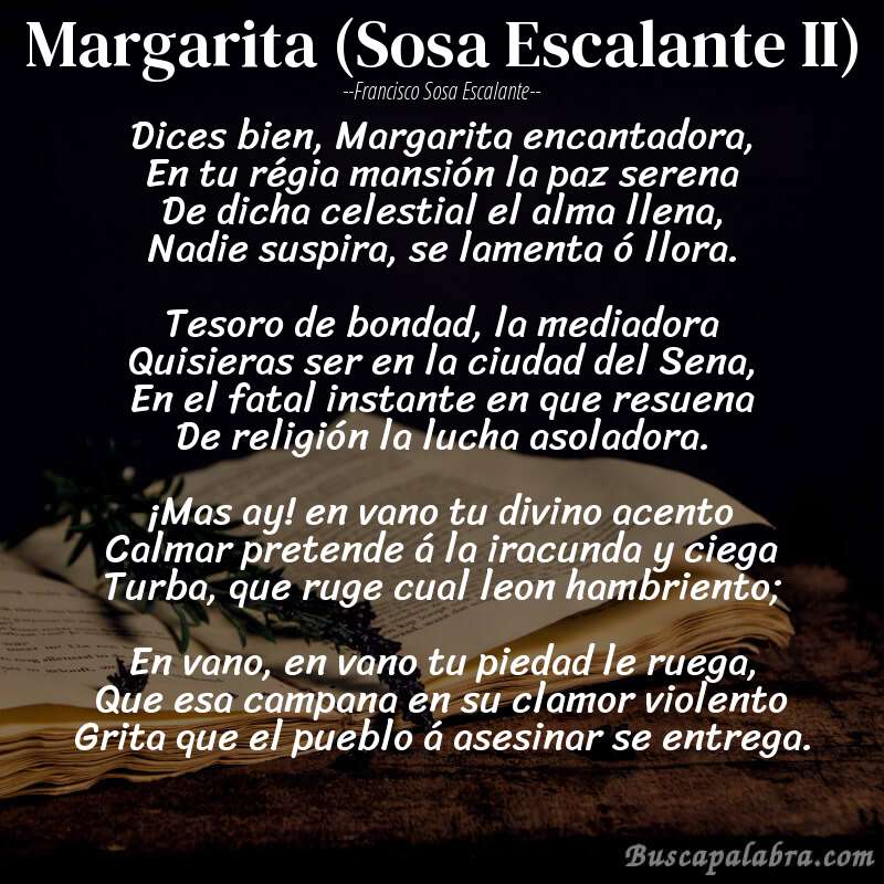 Poema Margarita (Sosa Escalante II) de Francisco Sosa Escalante con fondo de libro