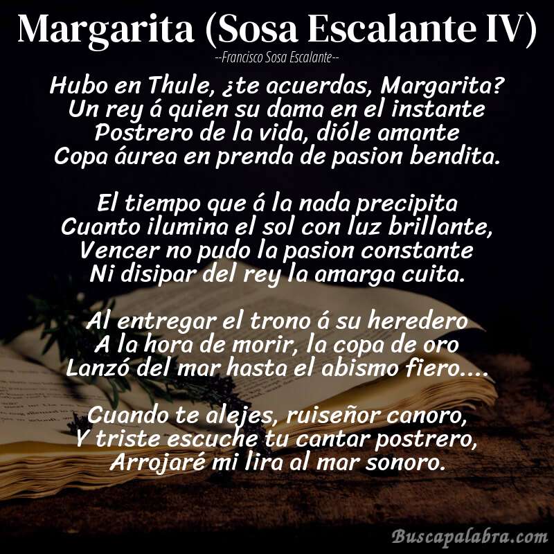 Poema Margarita (Sosa Escalante IV) de Francisco Sosa Escalante con fondo de libro