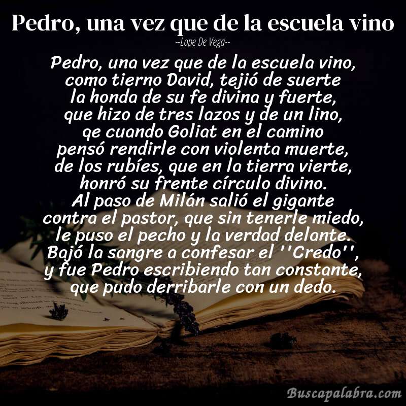 Poema Pedro, una vez que de la escuela vino de Lope de Vega con fondo de libro