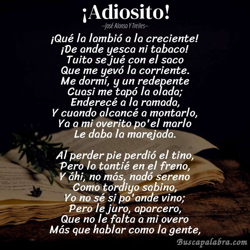 Poema ¡Adiosito! de José Alonso y Trelles con fondo de libro