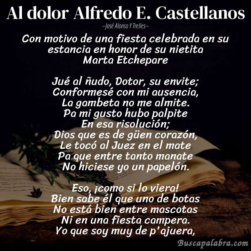 Poema Al dolor Alfredo E. Castellanos de José Alonso y Trelles con fondo de libro