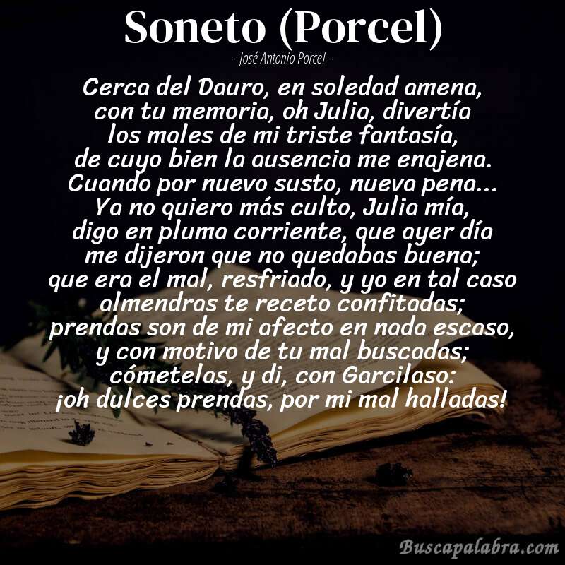 Poema Soneto (Porcel) de José Antonio Porcel con fondo de libro
