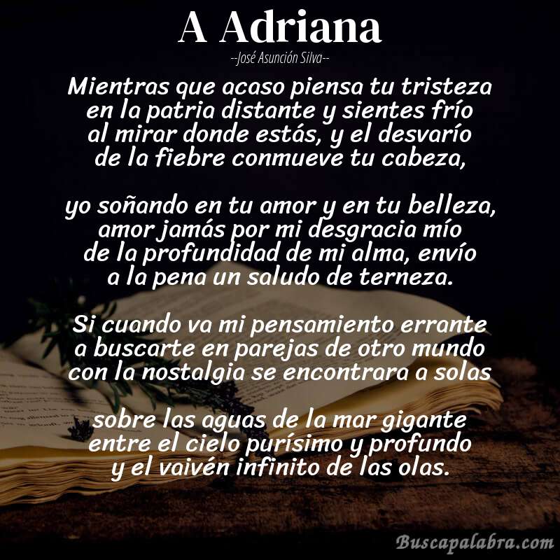 Poema A Adriana de José Asunción Silva con fondo de libro