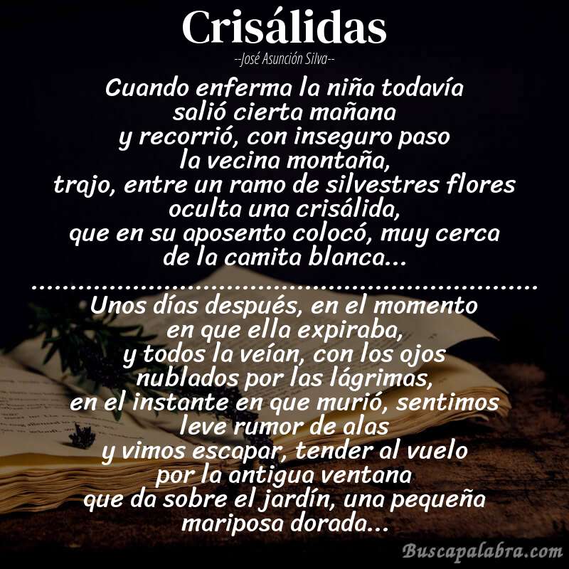 Poema Crisálidas de José Asunción Silva con fondo de libro