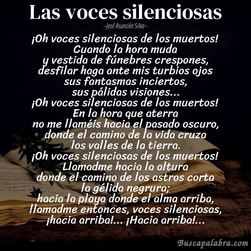 Poema Las voces silenciosas de José Asunción Silva con fondo de libro