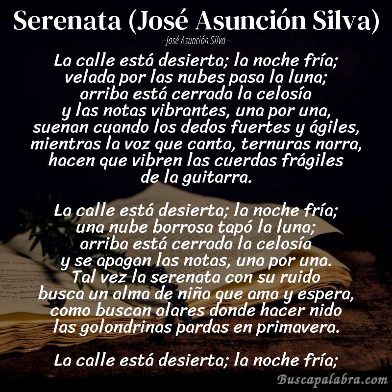 Poema Serenata (José Asunción Silva) de José Asunción Silva con fondo de libro