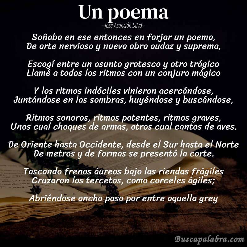 Poema Un poema de José Asunción Silva con fondo de libro