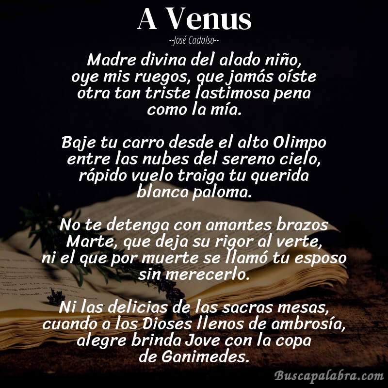 Poema A Venus de José Cadalso con fondo de libro