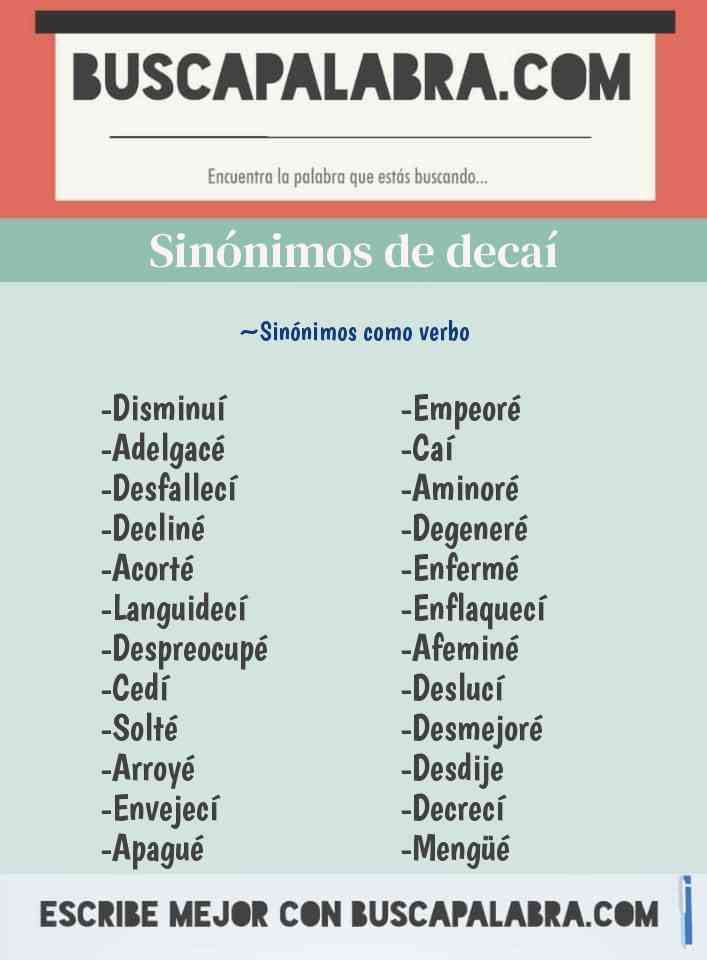 Sinónimos y Antónimos de Decaí - 42 Sinónimos y 17 Antónimos para