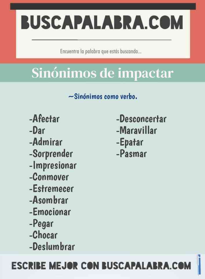 Sinónimos de Impactar - por ejemplo: Sorprender, Impresionar, Conmover