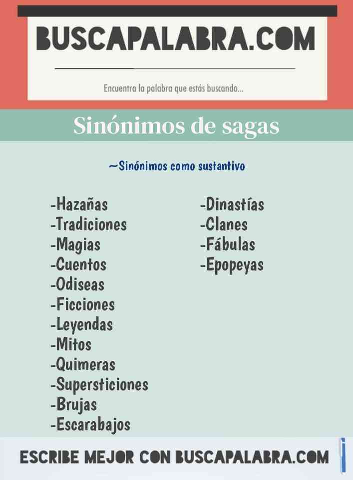 Sinónimos de Sagas - por ejemplo: Odiseas, Ficciones, Leyendas