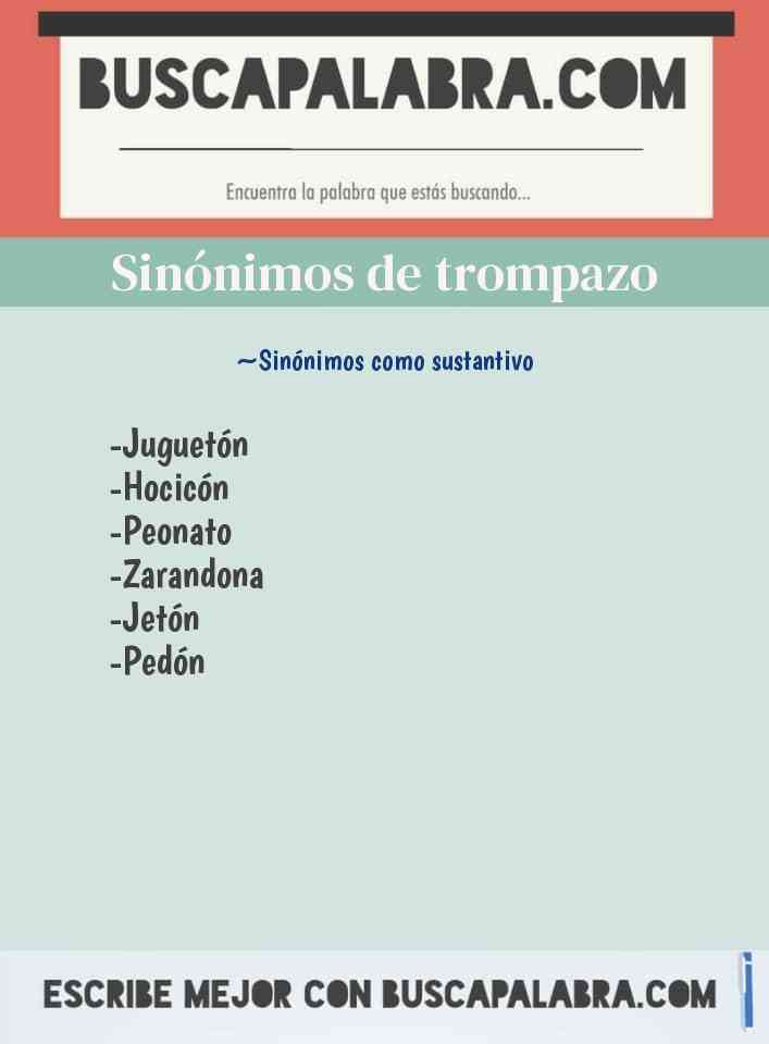 Sinónimos de Trompazo - por ejemplo: Hocicón, Caída, Batacazo