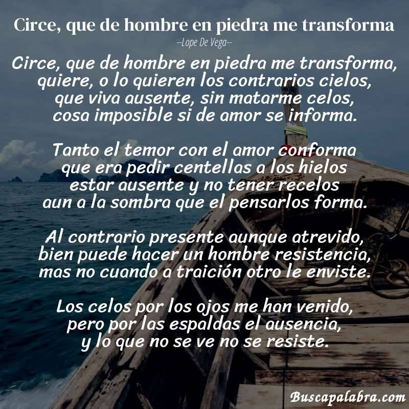 Poema Circe, que de hombre en piedra me transforma de Lope de Vega con fondo de barca