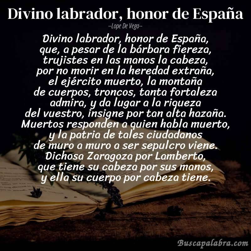 Poema Divino labrador, honor de España de Lope de Vega con fondo de libro