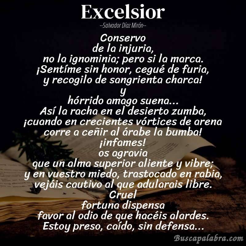 Poema excelsior de Salvador Díaz Mirón con fondo de libro