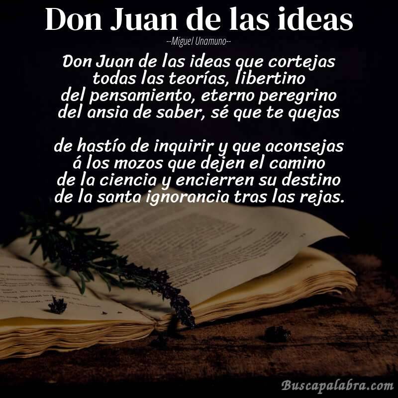 Poema Don Juan de las ideas de Miguel Unamuno con fondo de libro
