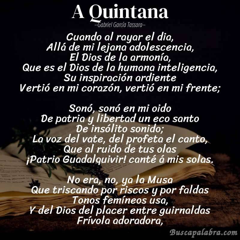 Poema A Quintana de Gabriel García Tassara con fondo de libro