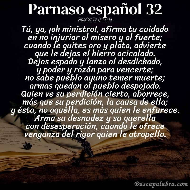 Poema parnaso español 32 de Francisco de Quevedo con fondo de libro
