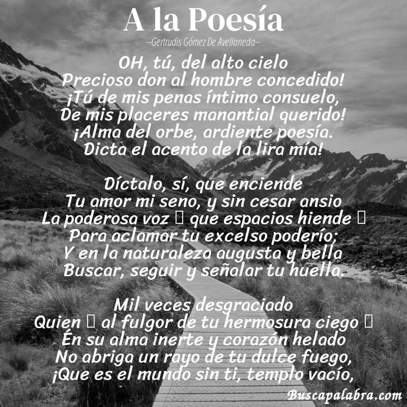 Poema A la Poesía de Gertrudis Gómez de Avellaneda con fondo de paisaje