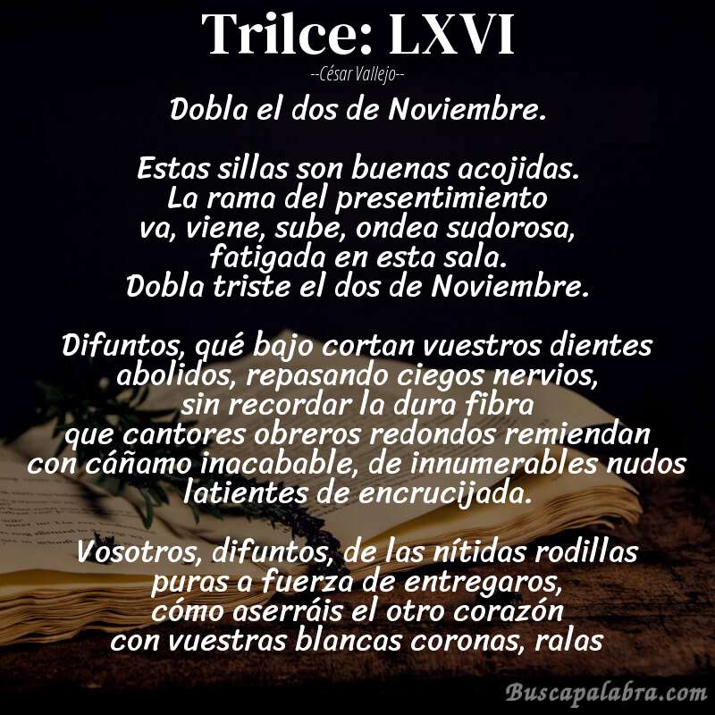 Poema Trilce: LXVI de César Vallejo con fondo de libro