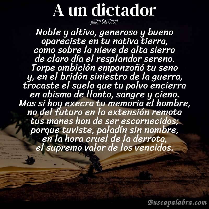 Poema a un dictador de Julián del Casal con fondo de libro