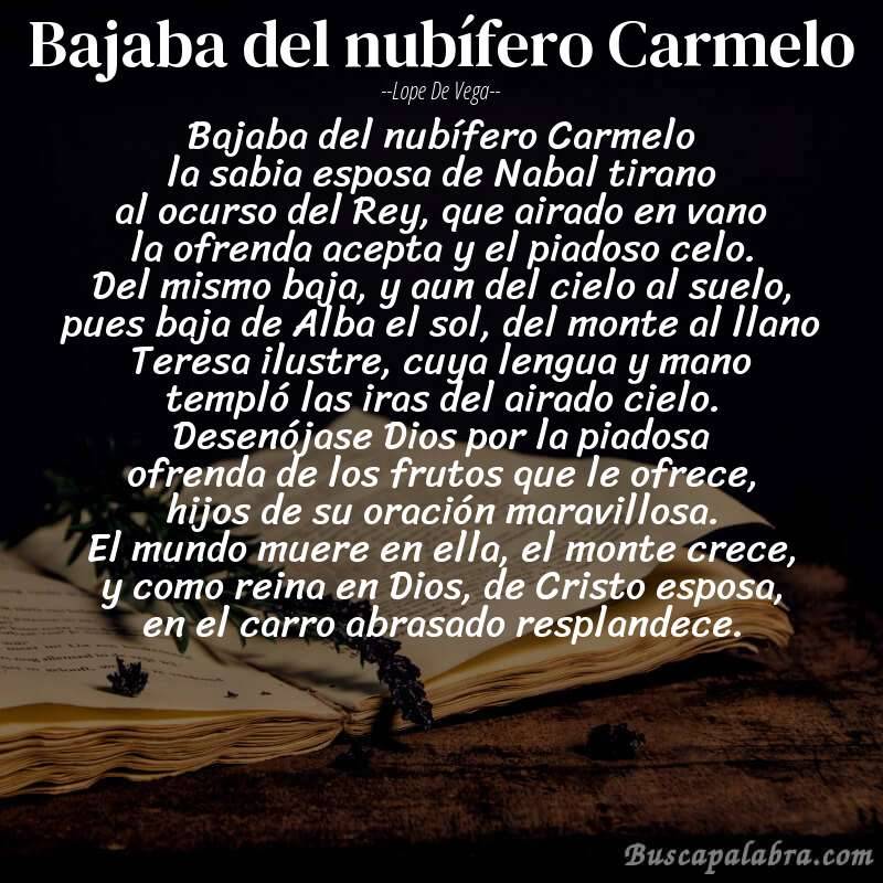 Poema Bajaba del nubífero Carmelo de Lope de Vega con fondo de libro