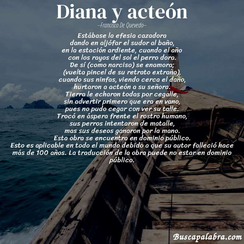 Poema diana y acteón de Francisco de Quevedo con fondo de barca