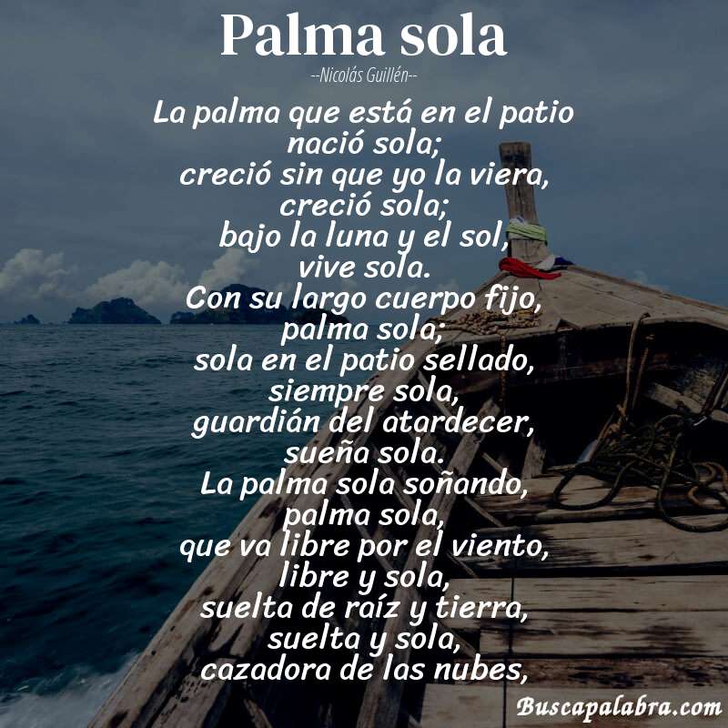 Poema palma sola de Nicolás Guillén con fondo de barca