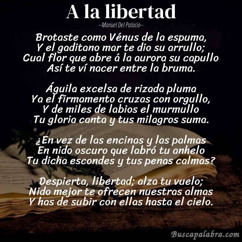Poema A la libertad de Manuel del Palacio con fondo de libro