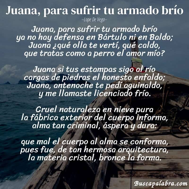 Poema Juana, para sufrir tu armado brío de Lope de Vega con fondo de barca