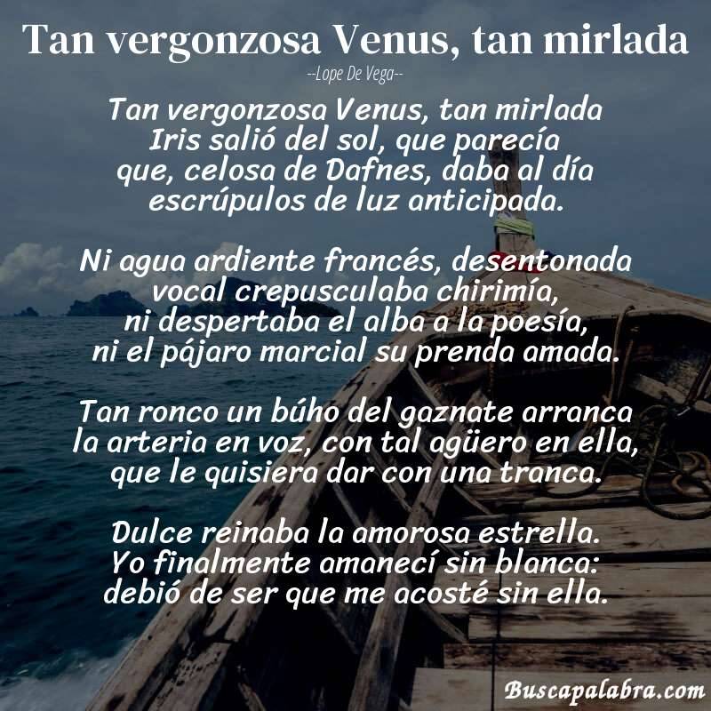Poema Tan vergonzosa Venus, tan mirlada de Lope de Vega con fondo de barca
