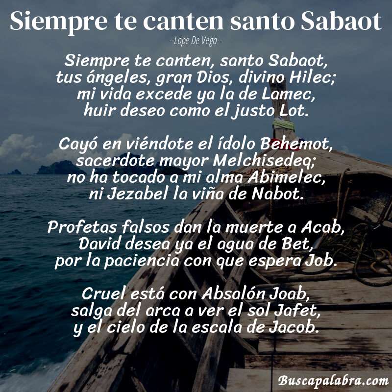 Poema Siempre te canten santo Sabaot de Lope de Vega con fondo de barca