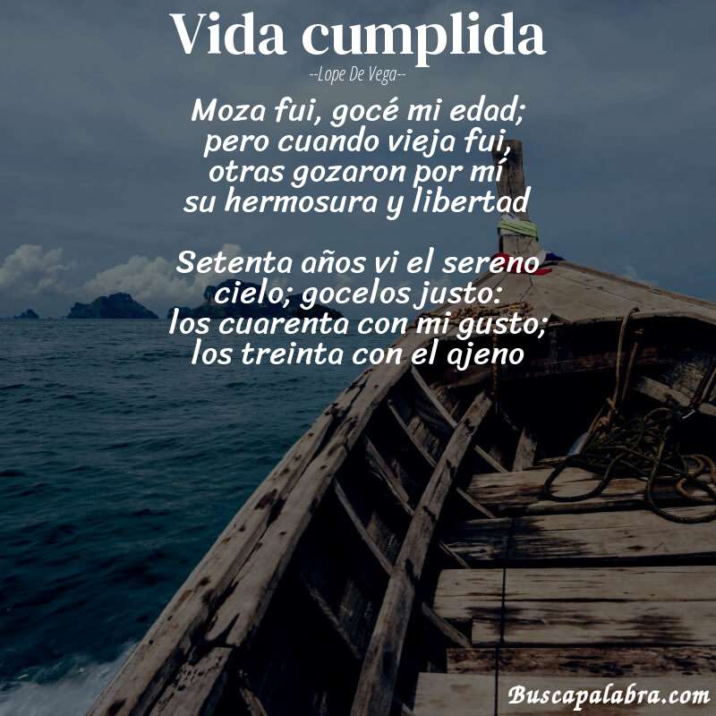 Poema Vida cumplida de Lope de Vega con fondo de barca