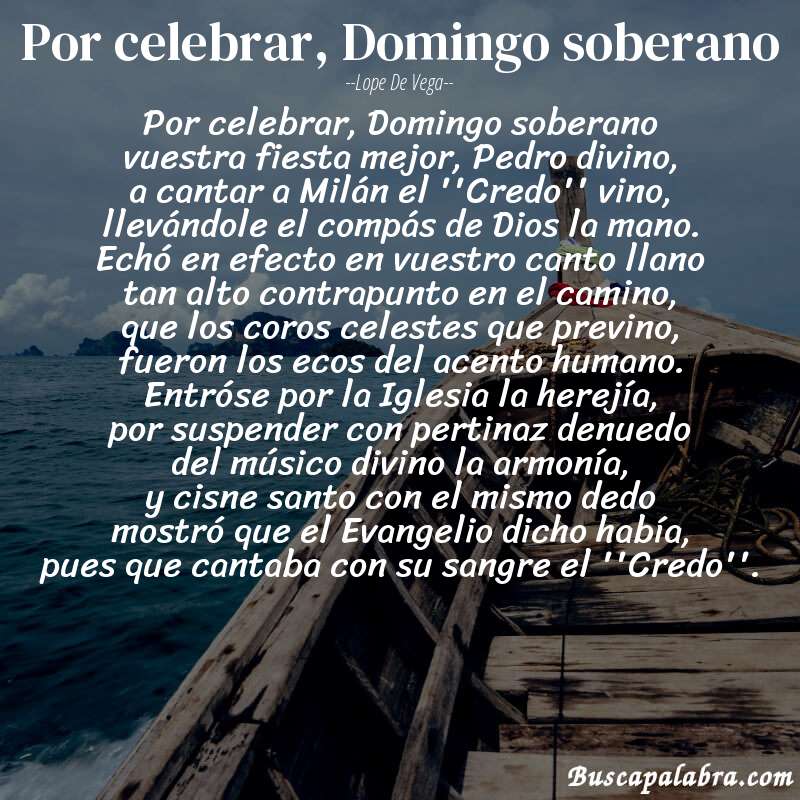 Poema Por celebrar, Domingo soberano de Lope de Vega con fondo de barca