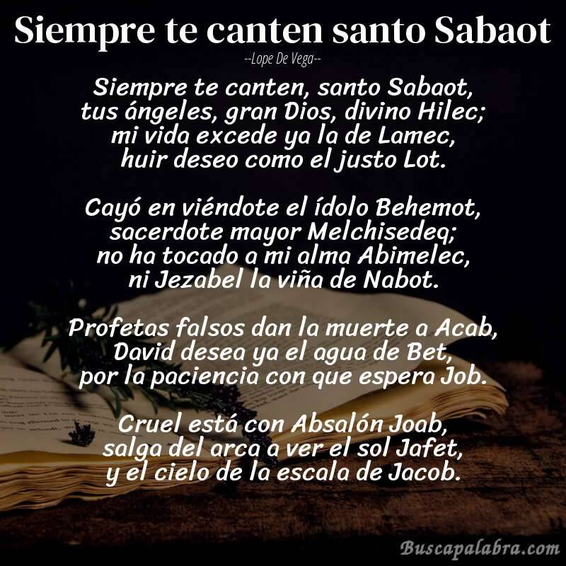 Poema Siempre te canten santo Sabaot de Lope de Vega con fondo de libro