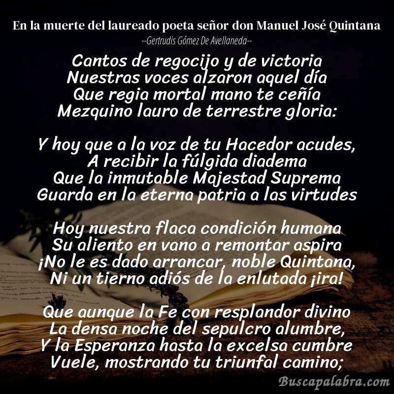Poema En la muerte del laureado poeta señor don Manuel José Quintana de Gertrudis Gómez de Avellaneda con fondo de libro