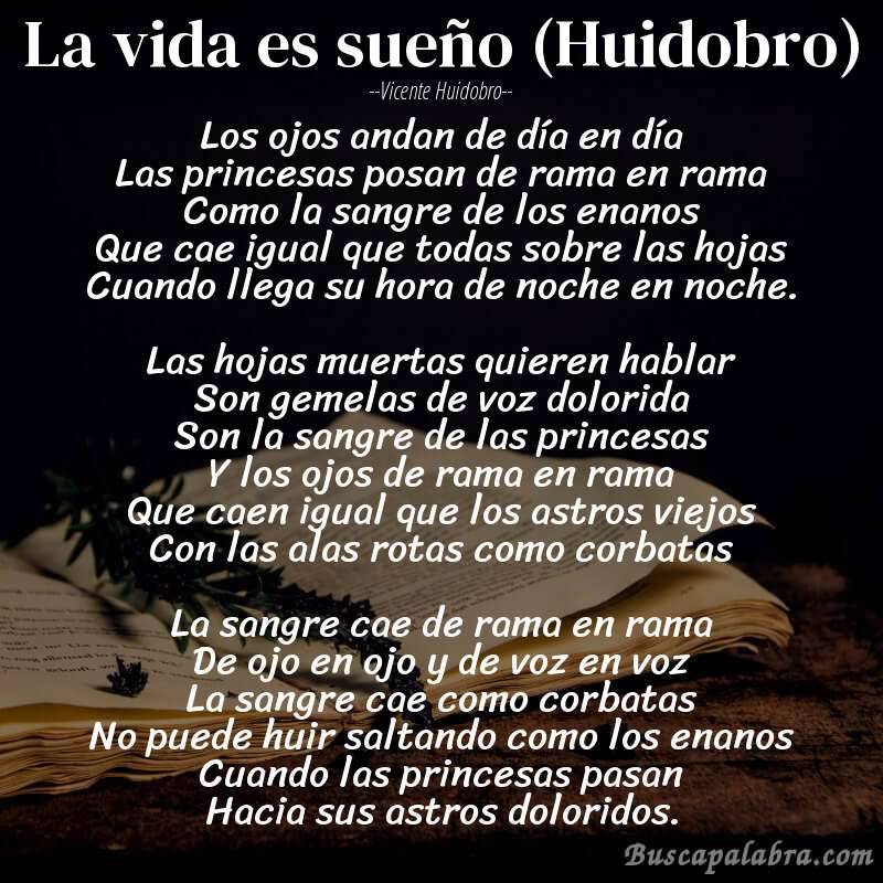 Poema La vida es sueño (Huidobro) de Vicente Huidobro con fondo de libro