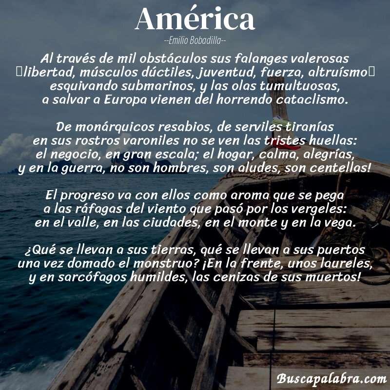 Poema América de Emilio Bobadilla con fondo de barca