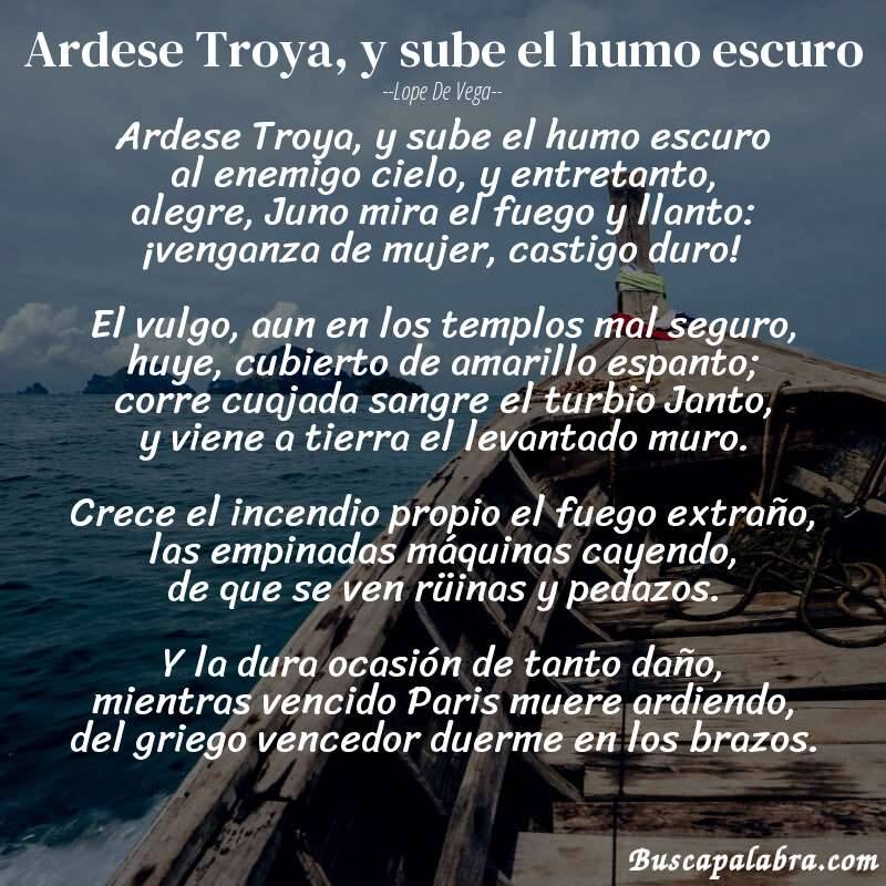 Poema Ardese Troya, y sube el humo escuro de Lope de Vega con fondo de barca