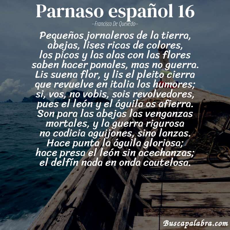 Poema parnaso español 16 de Francisco de Quevedo con fondo de barca