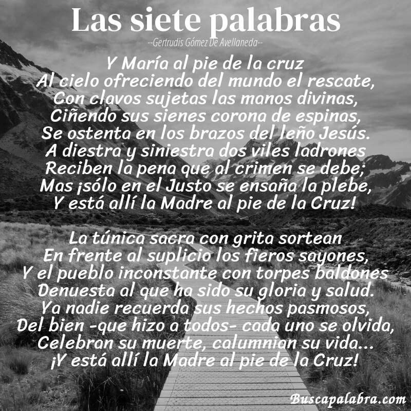 Poema Las siete palabras de Gertrudis Gómez de Avellaneda con fondo de paisaje