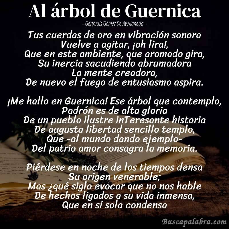 Poema Al árbol de Guernica de Gertrudis Gómez de Avellaneda con fondo de libro