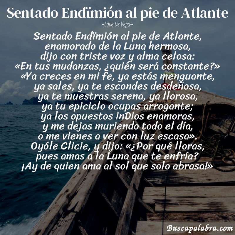 Poema Sentado Endïmión al pie de Atlante de Lope de Vega con fondo de barca