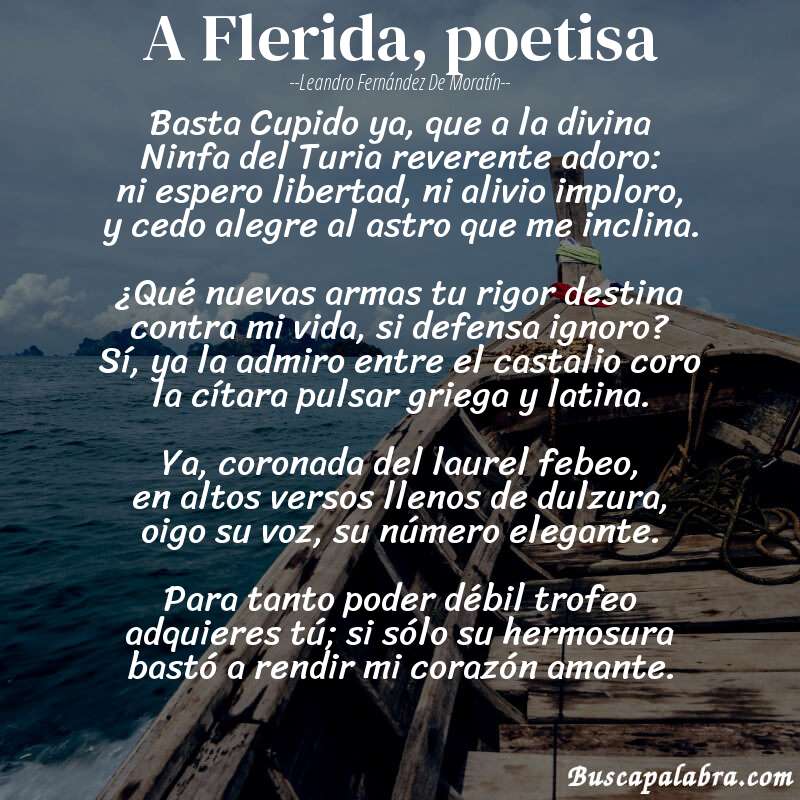 Poema A Flerida, poetisa de Leandro Fernández de Moratín con fondo de barca