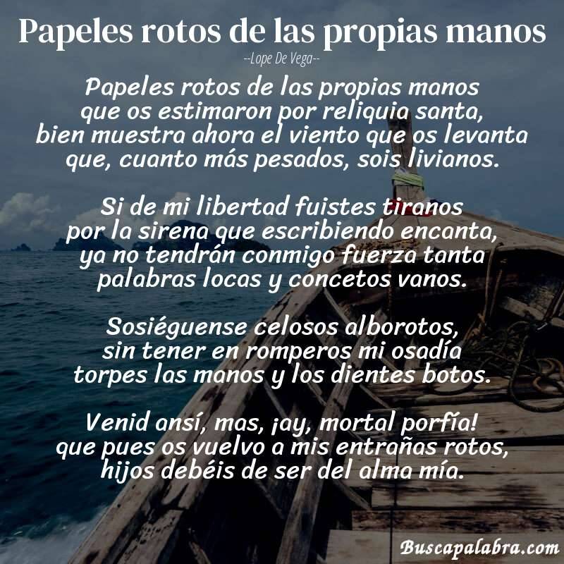 Poema Papeles rotos de las propias manos de Lope de Vega con fondo de barca
