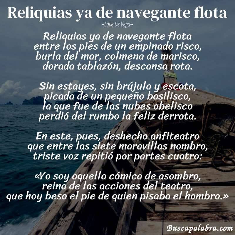 Poema Reliquias ya de navegante flota de Lope de Vega con fondo de barca