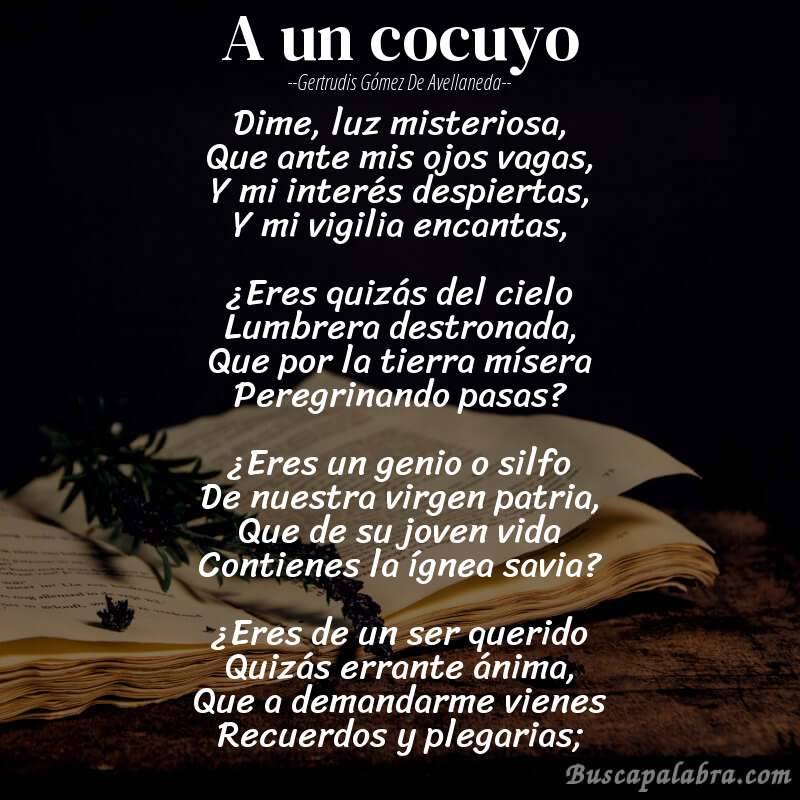 Poema A un cocuyo de Gertrudis Gómez de Avellaneda con fondo de libro