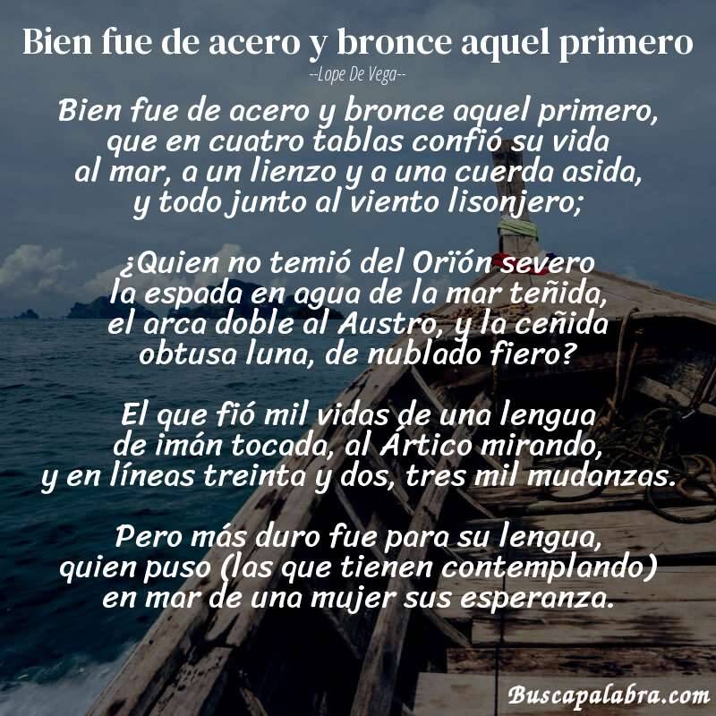 Poema Bien fue de acero y bronce aquel primero de Lope de Vega con fondo de barca