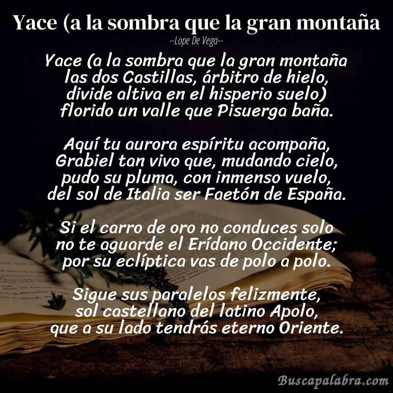 Poema Yace (a la sombra que la gran montaña de Lope de Vega con fondo de libro