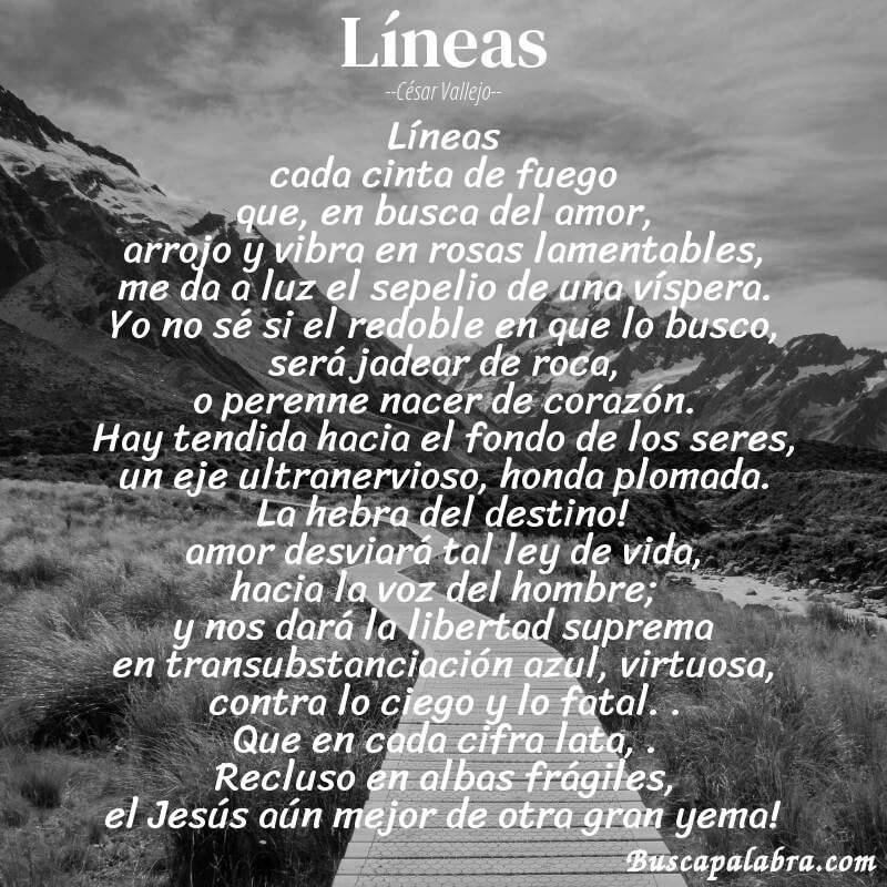Poema líneas de César Vallejo con fondo de paisaje